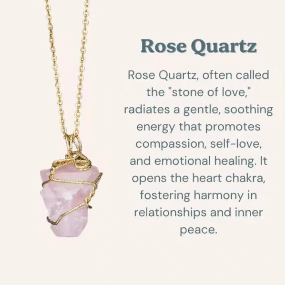 Beautiful Handmade Rose Quartz Crystal Pendant  With Gold Plated Stainless Chain